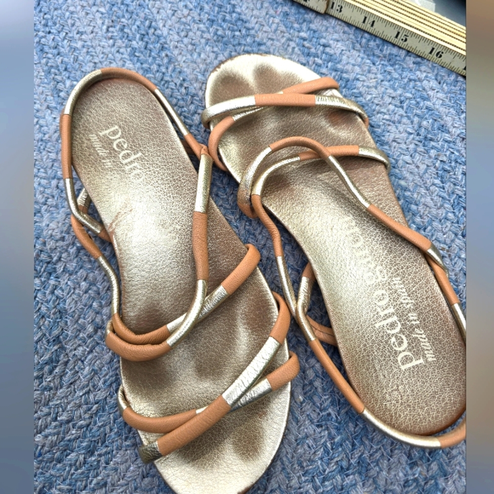 Pedro Garcia Strappy Nappa Leather Rose Gold Slide Sandal Spain 37 EU  7 US